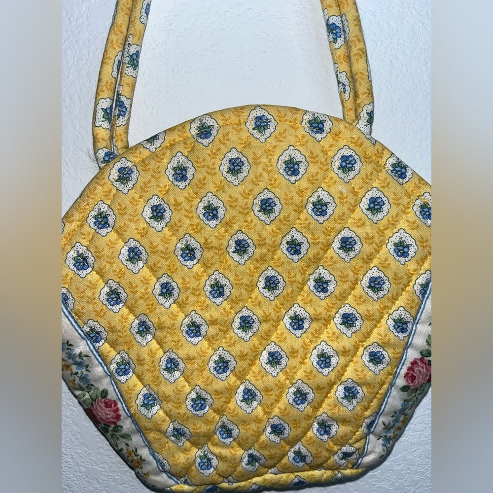 Vera Bradley Y2K Retired Elizabeth Style Quilted Emily Small Tote Yellow Rosette - Picture 9 of 16